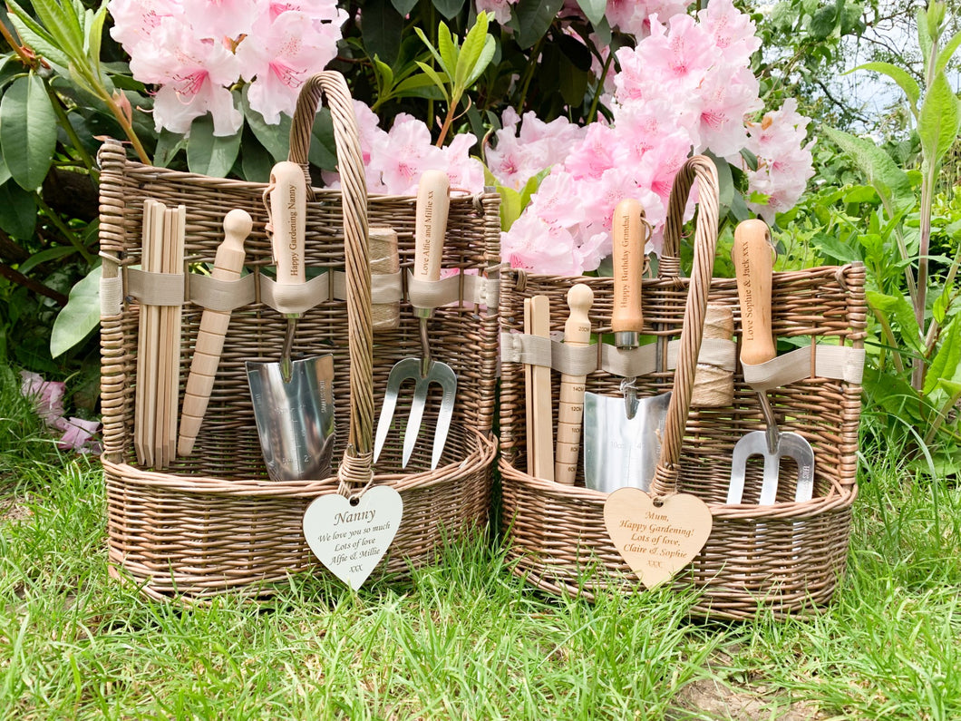 Personalised Garden Fork and Trowel with Willow Basket Set