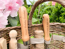 Load image into Gallery viewer, Personalised Garden Fork and Trowel with Willow Basket Set