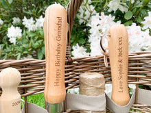 Load image into Gallery viewer, Personalised Garden Fork and Trowel with Willow Basket Set