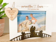 Load image into Gallery viewer, Personalised Wedding Bride & Groom White Photo Frame - Heart Style