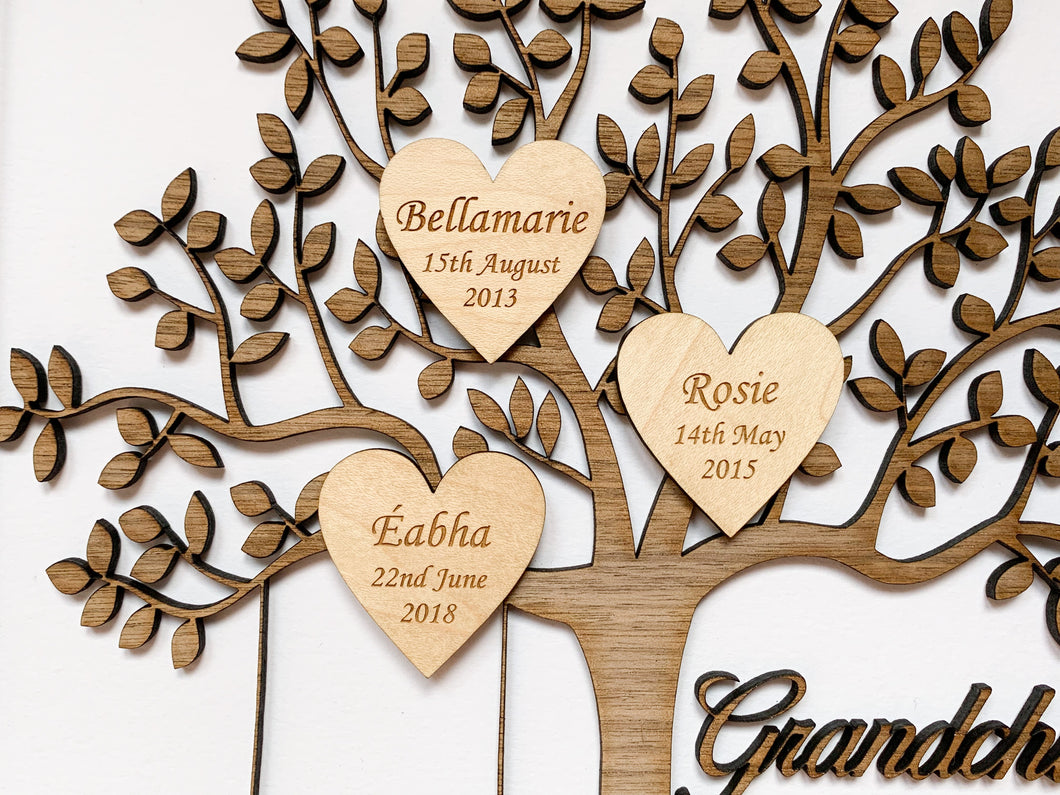 Personalised Grandchildren Wooden Family Tree Frame