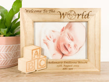 Load image into Gallery viewer, Personalised New Born Baby Natural Wood Photo Frame Gift