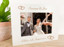 Load image into Gallery viewer, Personalised Linked Hearts Wedding White Photo Frame