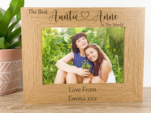 Personalised Best Auntie Oak Frame, Custom Laser Engraved Auntie Gift 
