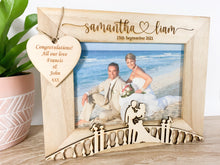 Load image into Gallery viewer, Personalised Wedding Bride & Groom Natural Wood Photo Frame - Heart Style
