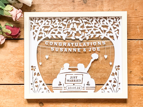 Personalised Just Married Paper Cut Floating Frame - Unique Gift Idea!
