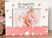 Load image into Gallery viewer, Personalised Newborn Baby Pink & White Photo Frame With Birth Details
