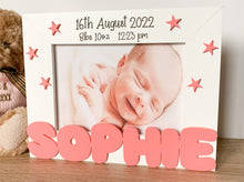 Load image into Gallery viewer, Personalised Newborn Baby Frame - Candy Pink Acrylic Name
