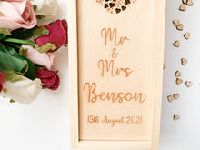 Load image into Gallery viewer, Personalised Mr & Mrs Wedding Heart Champagne Box
