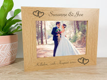 Load image into Gallery viewer, Personalised Linked Hearts Wedding Oak Photo Frame
