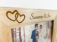 Load image into Gallery viewer, Personalised Linked Hearts Wedding Natural Wood Photo Frame