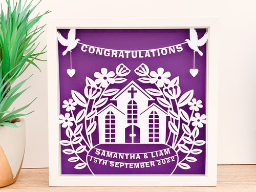Personalised Wedding Church Paper Cut Frame Gift - Unique Gift Idea