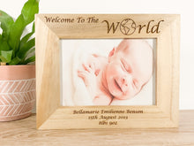Load image into Gallery viewer, Personalised New Born Baby Natural Wood Photo Frame Gift