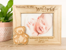 Load image into Gallery viewer, Personalised New Born Baby Natural Wood Photo Frame Gift