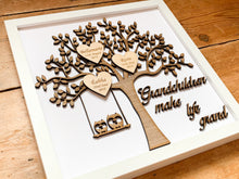 Load image into Gallery viewer, Personalised Grandchildren Wooden Family Tree Frame, Laser Engraved Custom Hearts With laser engraved Grandchildren Names &amp; date of birth
