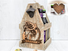 Load image into Gallery viewer, Personalised Wooden Beer Caddy | Gone Fishing | Unique Gift | Next Day Delivery