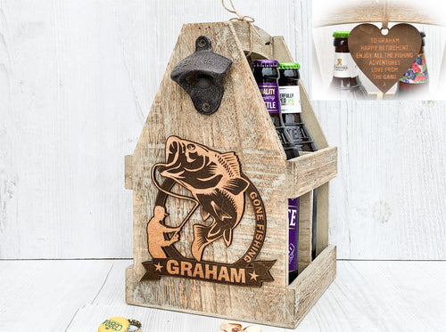 Personalised Wooden Beer Caddy | Gone Fishing | Unique Gift | Next Day Delivery
