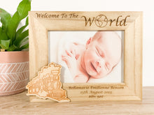 Load image into Gallery viewer, Personalised New Born Baby Natural Wood Photo Frame Gift
