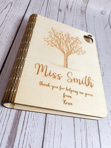 Personalised Laser Engraved Wooden A6 Teachers Thank you Gift Notebook