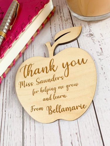Personalised Apple Shape Wooden Coaster -  Great Teachers Gift!