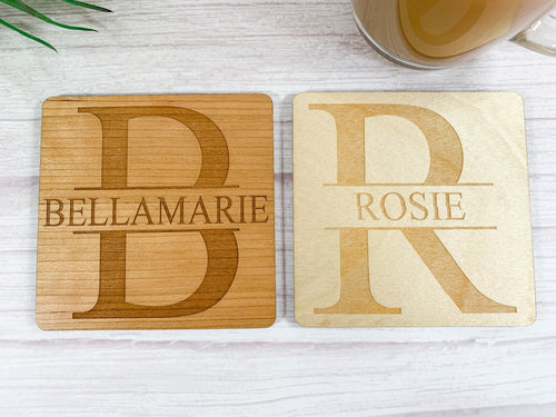 Personalised Initial and Name Wooden Drinks Coaster