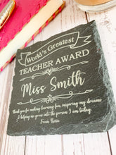 Load image into Gallery viewer, Personalised Worlds Greatest Teacher Slate Coaster - Thank You Gift