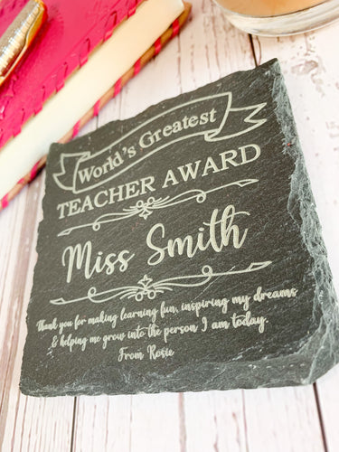 Personalised Worlds Greatest Teacher Slate Coaster - Thank You Gift