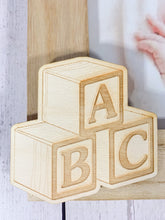 Load image into Gallery viewer, Personalised Newborn Baby Natural Wood Photo Frame With Building Blocks