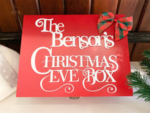 Load image into Gallery viewer, Personalised Christmas Eve Box - 12" Red Wooden Family Xmas Eve Box