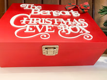 Load image into Gallery viewer, Personalised Christmas Eve Box - 12" Red Wooden Family Xmas Eve Box