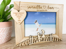 Load image into Gallery viewer, Personalised Engagement Bridge Natural Wood Photo Frame - Heart Style