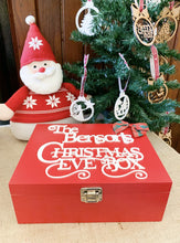 Load image into Gallery viewer, Personalised Christmas Eve Box - 12" Red Wooden Family Xmas Eve Box