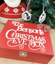 Load image into Gallery viewer, Personalised Christmas Eve Box - 12" Red Wooden Family Xmas Eve Box