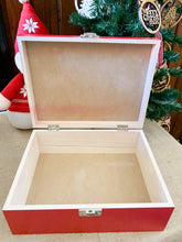 Load image into Gallery viewer, Personalised Christmas Eve Box - 12" Red Wooden Family Xmas Eve Box