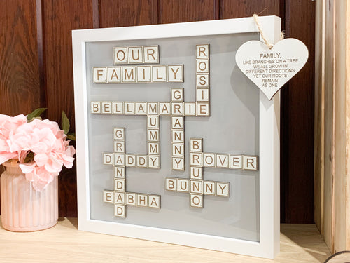 Personalised Our Family Scrabble Frame | Family Scrabble Frame | 3D Box Frame