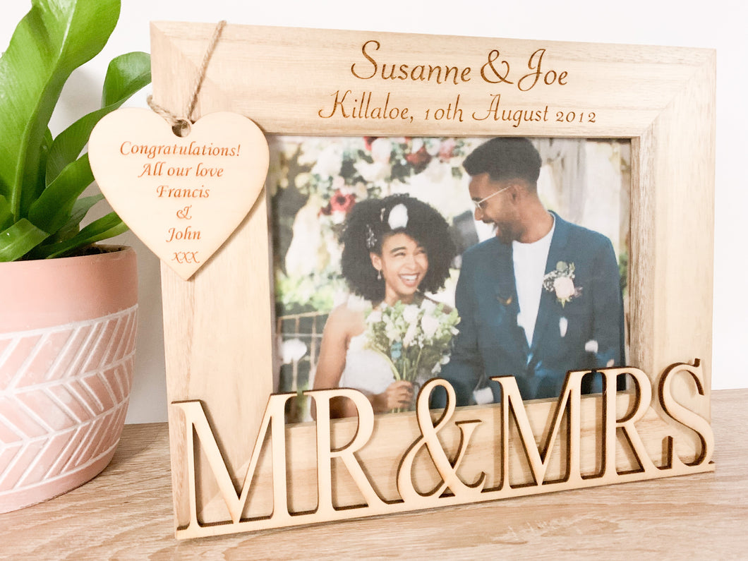 Personalised Wedding Mr & Mrs Natural Wood Photo Frame - Classic Style