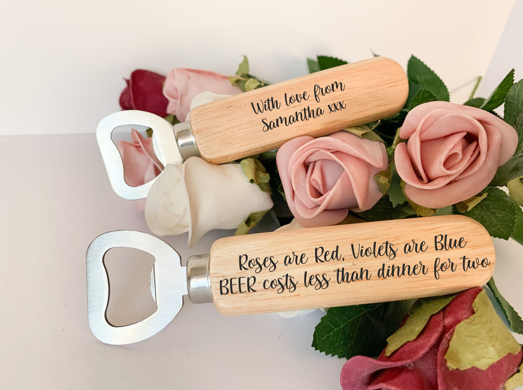Personalised Valentines Day Wooden Beer Bottle Opener