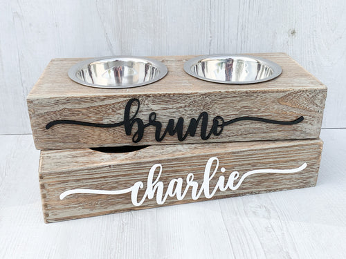 Personalised Dog Feeding Station | Raised Wooden Pet Feeder | Unique Gift