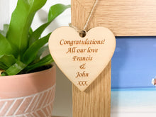 Load image into Gallery viewer, Personalised Engagement Bridge Oak Photo Frame - Heart Style
