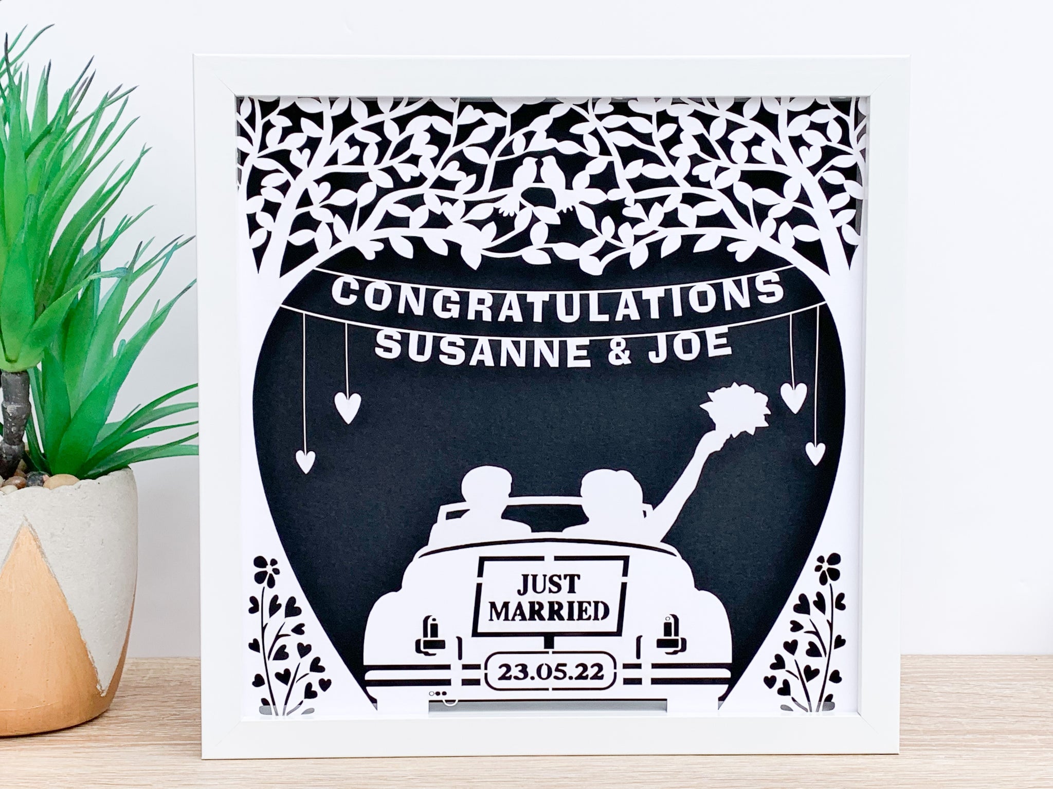 Papercur Frame Personalised Wedding or Anniversary Papercut Frame - Unique Gift Idea