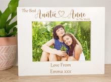Load image into Gallery viewer, Personalised Best Auntie White Photo Frame, Custom Laser Engraved Gift With Heart Style Text
