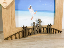 Load image into Gallery viewer, Personalised Engagement Bridge Oak Photo Frame - Heart Style
