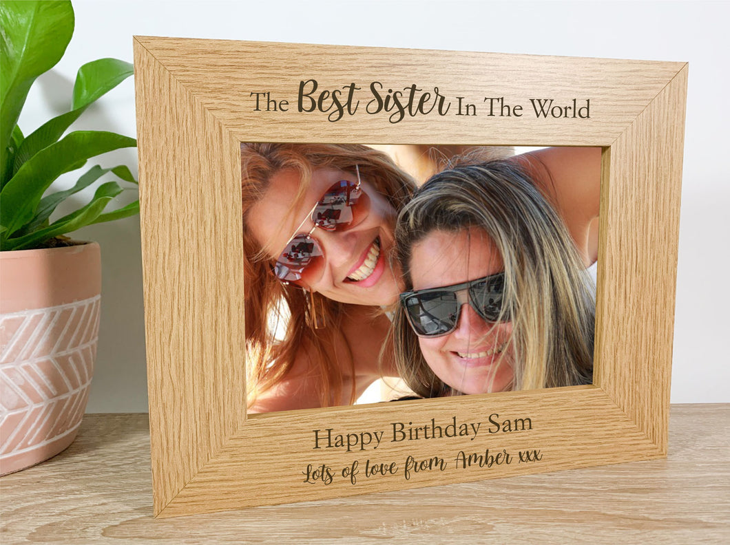 Personalised Best Sister Birthday Oak Photo Frame
