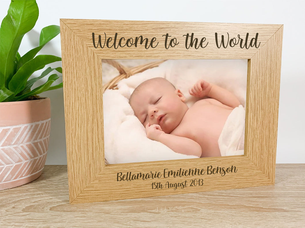 Personalised Newborn Baby Oak Photo Frame