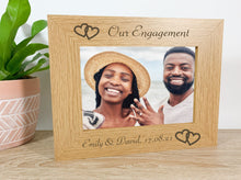 Load image into Gallery viewer, Personalised Engagement Linked Hearts Oak Photo Frame

