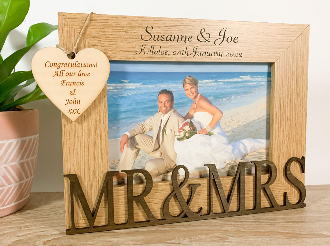 Personalised Wedding Mr & Mrs Oak Photo Frame - Classic Style