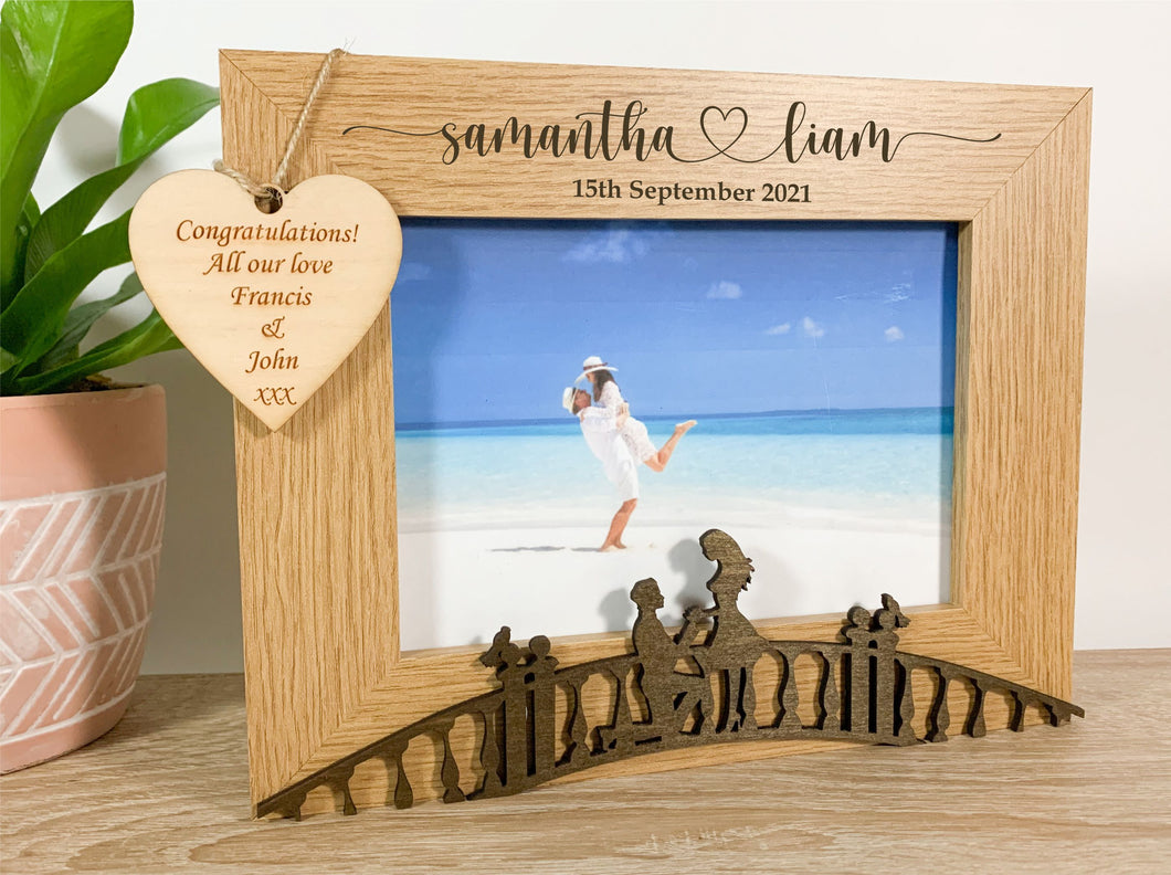Personalised Engagement Bridge Oak Photo Frame - Heart Style