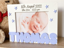 Load image into Gallery viewer, Personalised Newborn Baby Frame - Baby Blue Acrylic Name
