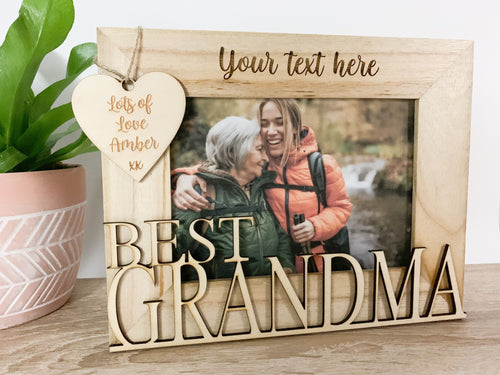 Personalised Best Grandma Natural Wood Photo Frame Gift