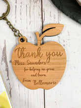 Load image into Gallery viewer, Personalised Thank You Apple Shape Wooden Key Ring
